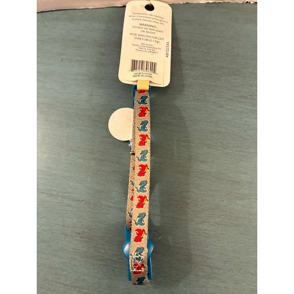 Whisker City Cat Collar Kitten 8-12in Tan Red Blue Mouse Print Breakaway Bell